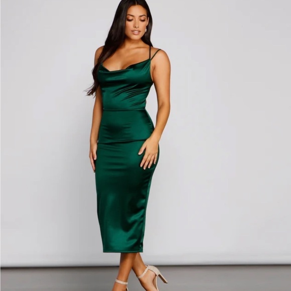 Windsor Dresses & Skirts - Windsor Maya Cowl Neck Hunter Green Satin Formal Dress Size Medium NWT
